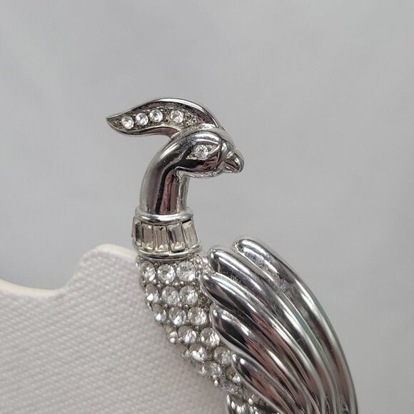 Vtg Monet Large Bird of Paradise Brooch Pin Pave Rhinestone Silver Tone Elegant - Picture 11 of 11